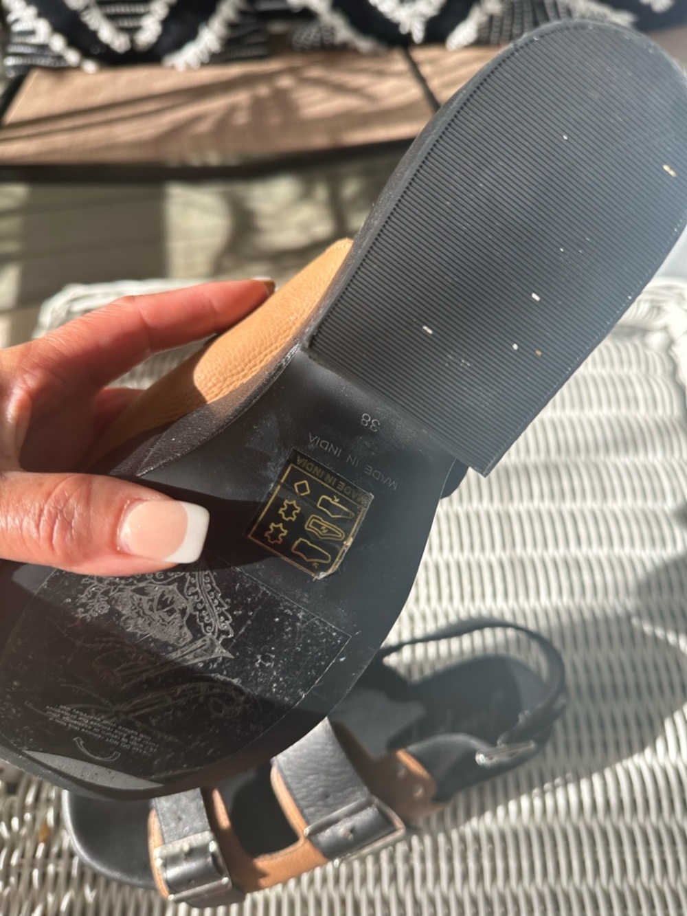 Free People Two-Tone Black and Tan Platform Buckle Sandals - Picture 2 of 4